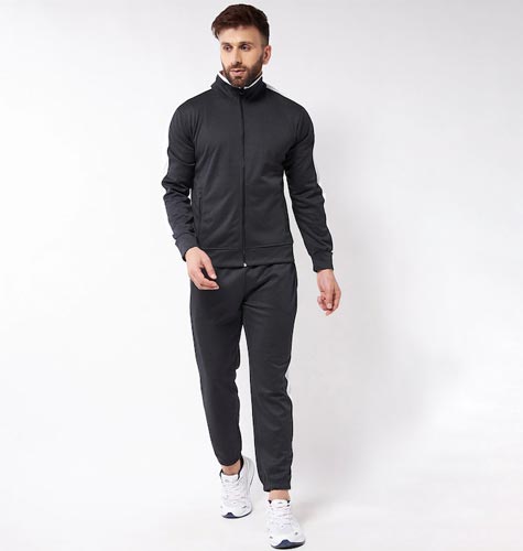 Men Black Solid Mock Collar Track Suit